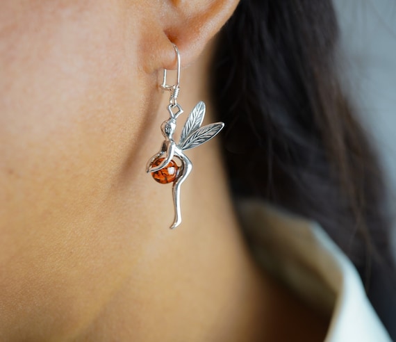 Honey Amber Tinker Bell/Fairy Earrings Honey Amber Tinker Bell/Fairy Earrings