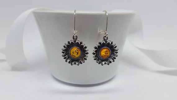Earrings Green Amber Heart Oxidized Post Dangle Earrings Green Amber Heart Oxidized Post Dangle