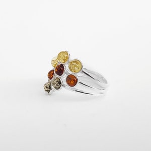 Multicolor Amber Ring, Sterling Silver and Amber Ring, Honey Amber Ring, 3 Color Stone Ring, Birthstone Ring Gift, Multi stone Ring image 5