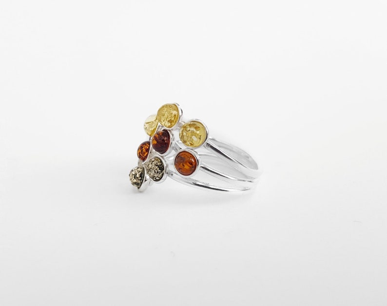 Multicolor Amber Ring, Sterling Silver and Amber Ring, Honey Amber Ring, 3 Color Stone Ring, Birthstone Ring Gift, Multi stone Ring image 5