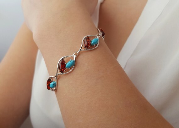 Amber and shop turquoise bracelet