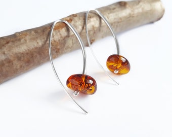 Natural Baltic Amber Earrings, Long Amber Earrings, Threader Earrings, Gemstone Earrings, Unique Amber Earrings, Dangle Amber Earrings, Gift