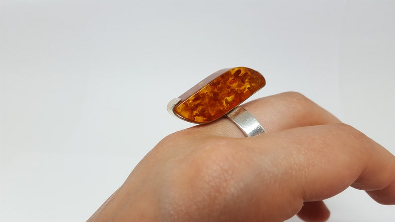 Unique Ring Long Amber Ring Orange Ring Long Gemstone Ring Gift Long Ring Statement Jewelry Large Statement Ring Baltic Amber Ring
