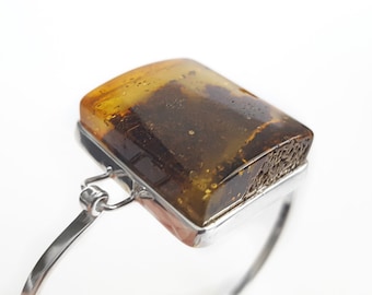 Unique Baltic Amber Bracelet, Square Amber Bangle, Silver Bangle Bracelet, Bright Gemstone Bracelet, Amber Stone Bracelet, Birthstone Bangle