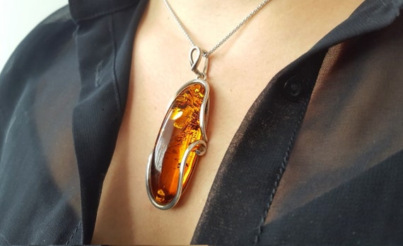 Large amber best sale necklace