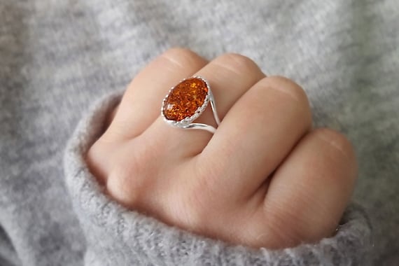 Honey Amber Oval Center Ring - Adjustable Honey Amber Oval Center Ring - Adjustable