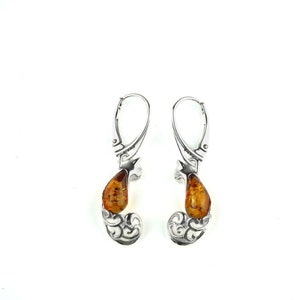 Amber Cat Earrings, Silver and Amber Stone Earrings, Silver Cat Earrings, Cat Lover Gift, Silver Cat Jewelry, Baltic Amber Cat Earrings image 2