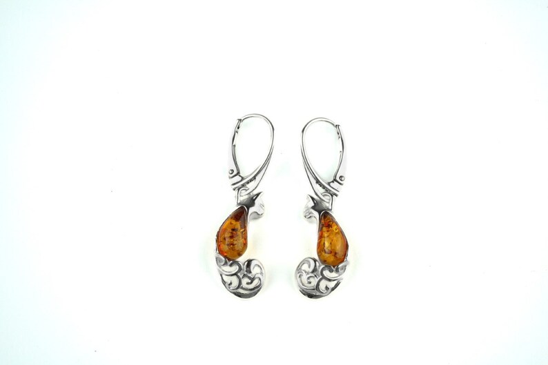 Amber Cat Earrings, Silver and Amber Stone Earrings, Silver Cat Earrings, Cat Lover Gift, Silver Cat Jewelry, Baltic Amber Cat Earrings image 2