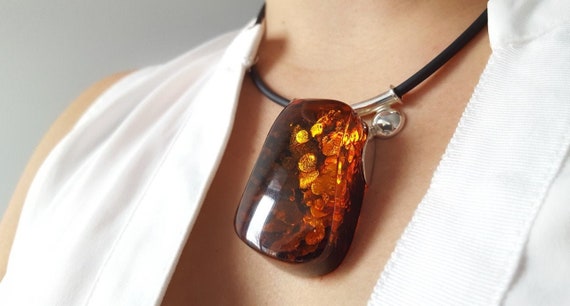 ネックレス・ペンダント amber necklace One of A Kind Baltic Amber Necklace, Luxury Cognac Amber Pendant