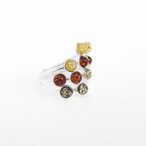 Multicolor Amber Ring, Sterling Silver and Amber Ring, Honey Amber Ring, 3 Color Stone Ring, Birthstone Ring Gift, Multi stone Ring image 2