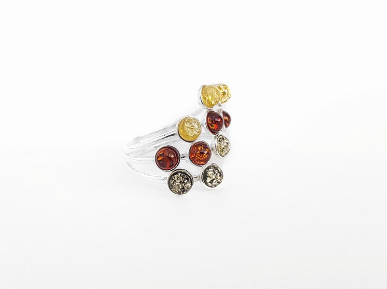 Multicolor Amber Ring, Sterling Silver and Amber Ring, Honey Amber Ring, 3 Color Stone Ring, Birthstone Ring Gift, Multi stone Ring image 2