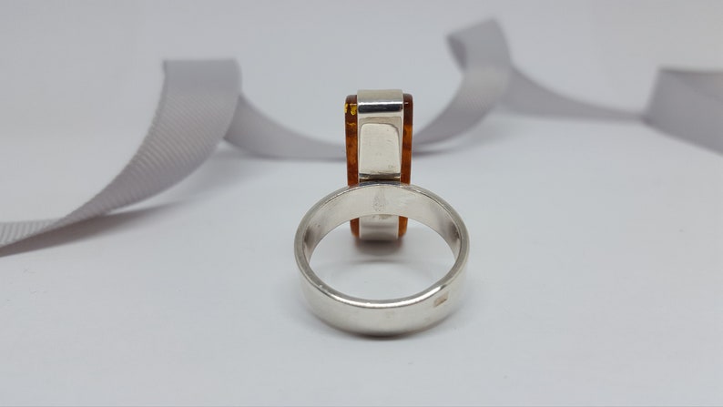 Unique Ring Long Amber Ring Orange Ring Long Gemstone Ring Gift Long Ring Statement Jewelry Large Statement Ring Baltic Amber Ring