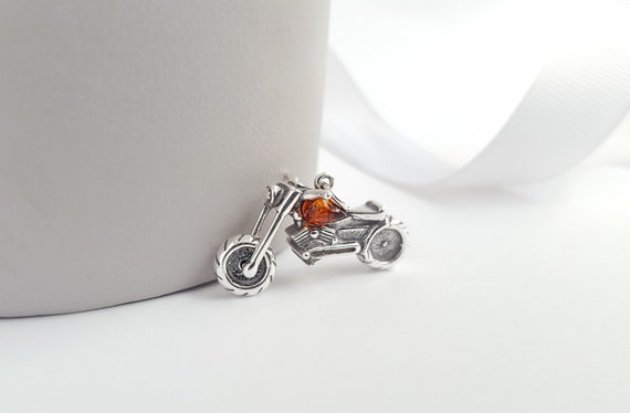Sterling Silver Amber Motorcycle Pendants Sterling Silver Amber Motorcycle Pendants