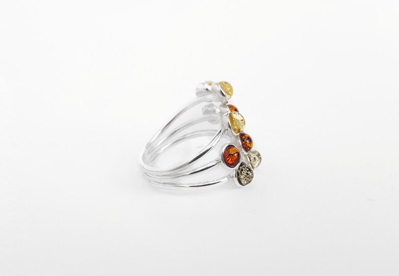 Multicolor Amber Ring, Sterling Silver and Amber Ring, Honey Amber Ring, 3 Color Stone Ring, Birthstone Ring Gift, Multi stone Ring image 3