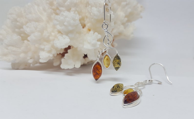 Silver And Amber Earrings Gift Multicolour Amber Earrings Long Dangle Baltic Amber Earrings Handmade Amber Earrings Large Rope Earrings