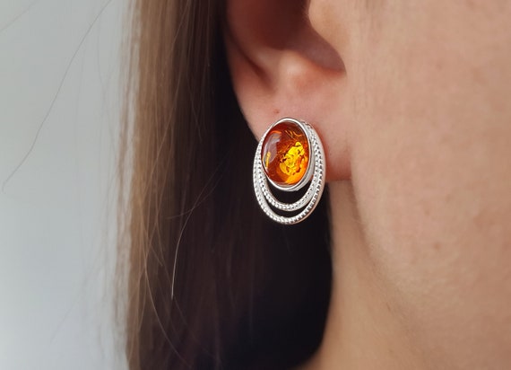 Amber sale stone earrings