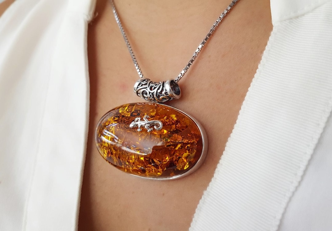 琥珀　アンバー　vintage silver 925 ネックレス Polandポーランド製ヴィンテージ琥珀アンバースターリング