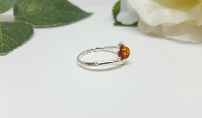 Small Engagement Ring Amber Jewelry Everyday Birthstone Ring Round Stone Ring Small Baltic Amber Ring Silver and Amber Solitaire Ring