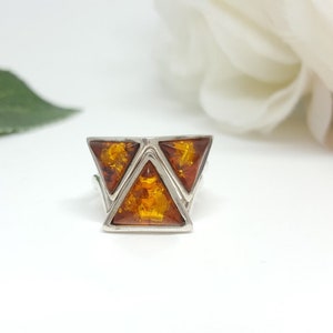 Stackable Amber Ring, Double Triangle Ring, Chevron Ring, Baltic Amber Rings, Stacking Rings, Unique Ring Gift, Set of Two Rings,Silver Ring image 2