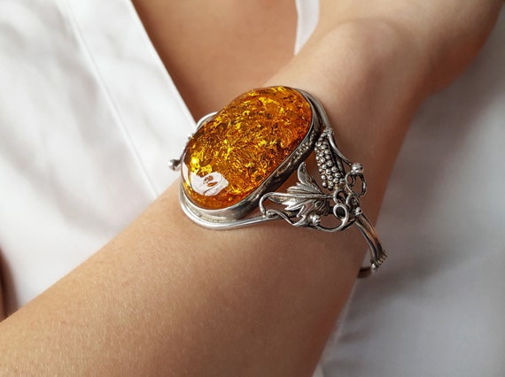 Exquisite Baltic Amber Bracelet Large Oval Amber Bangle  Etsy Ireland