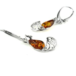 Amber Cat Earrings, Silver and Amber Stone Earrings, Silver Cat Earrings, Cat Lover Gift, Silver Cat Jewelry, Baltic Amber Cat Earrings image 3