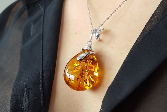 Orange Amber Necklace Large Amber Silver Pendant Necklace | Etsy UK | Amber  necklace, Silver pendant necklace, Amber