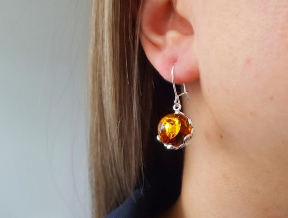 Baltic Amber Sphere Earrings Baltic Amber Sphere Earrings