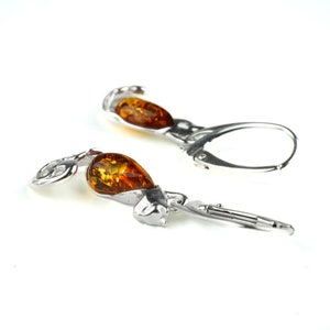 Amber Cat Earrings, Silver and Amber Stone Earrings, Silver Cat Earrings, Cat Lover Gift, Silver Cat Jewelry, Baltic Amber Cat Earrings image 4