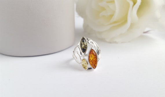Honey Amber Small Multicolor Squares Ring Honey Amber Small Multicolor Squares Ring