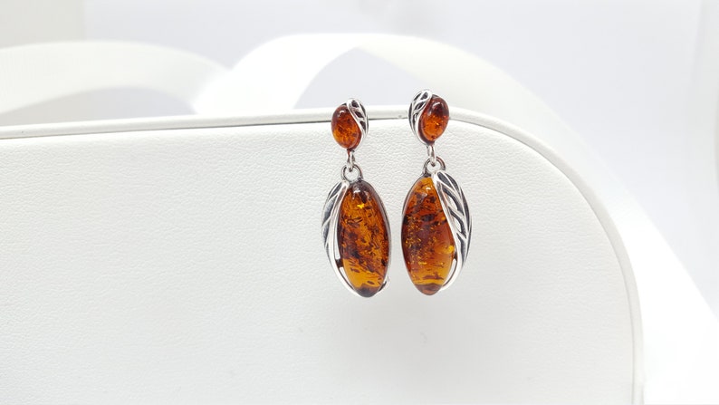 Natural Baltic Amber Earrings, Long Dangle Earrings, Amber Drop Earrings, Elegant Amber Earrings, Amber Jewellery Gift, Amber And Silver image 1