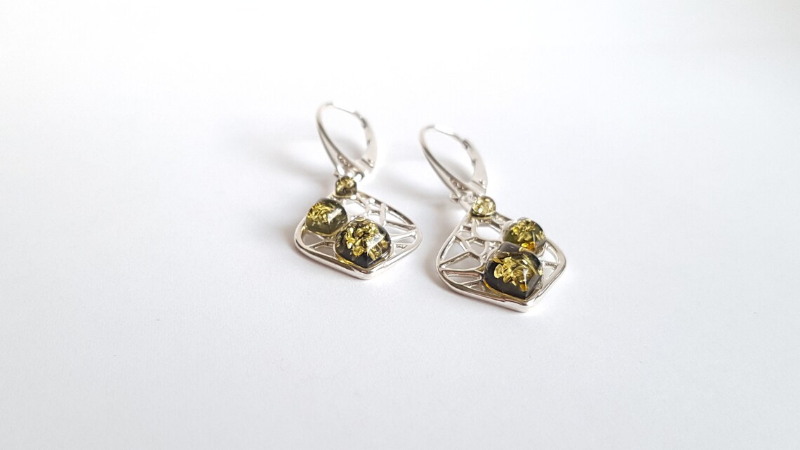 Boucles D'oreilles En Argent Sterling Avec Ambre De La Baltique - Neuf Sans Emballage