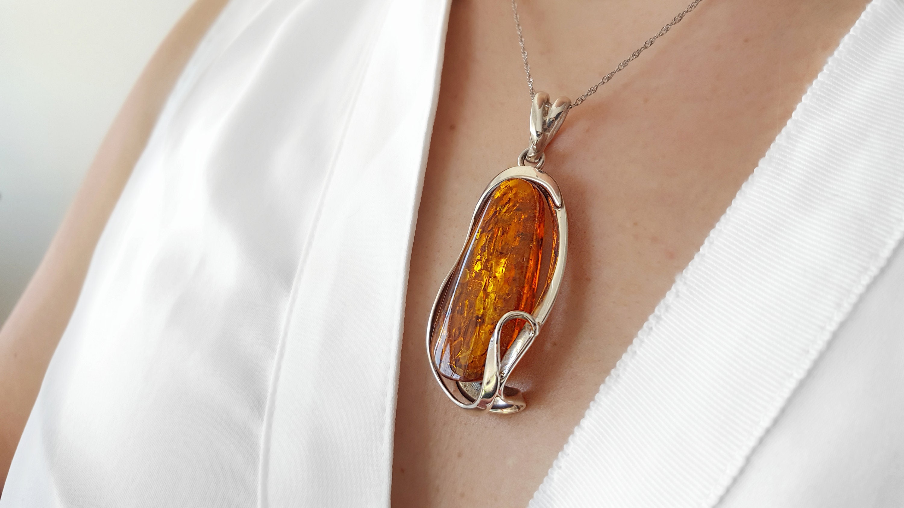 Large Baltic Amber Pendant Made of Genuine Amber.