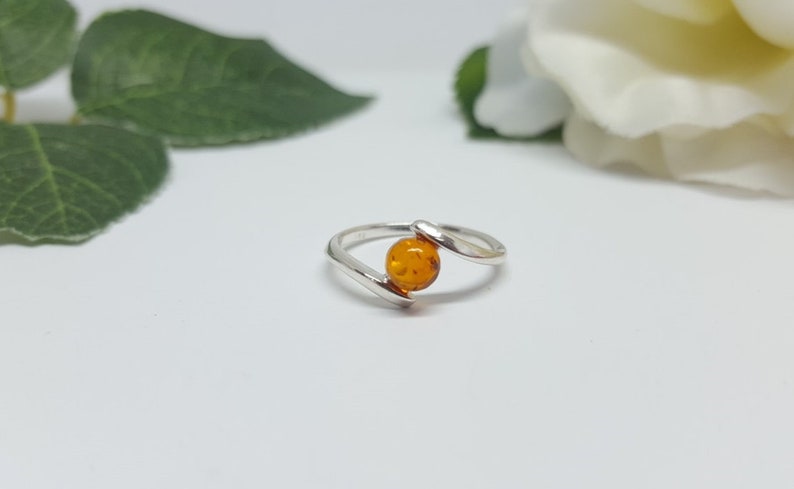 Small Engagement Ring Amber Jewelry Everyday Birthstone Ring Round Stone Ring Small Baltic Amber Ring Silver and Amber Solitaire Ring