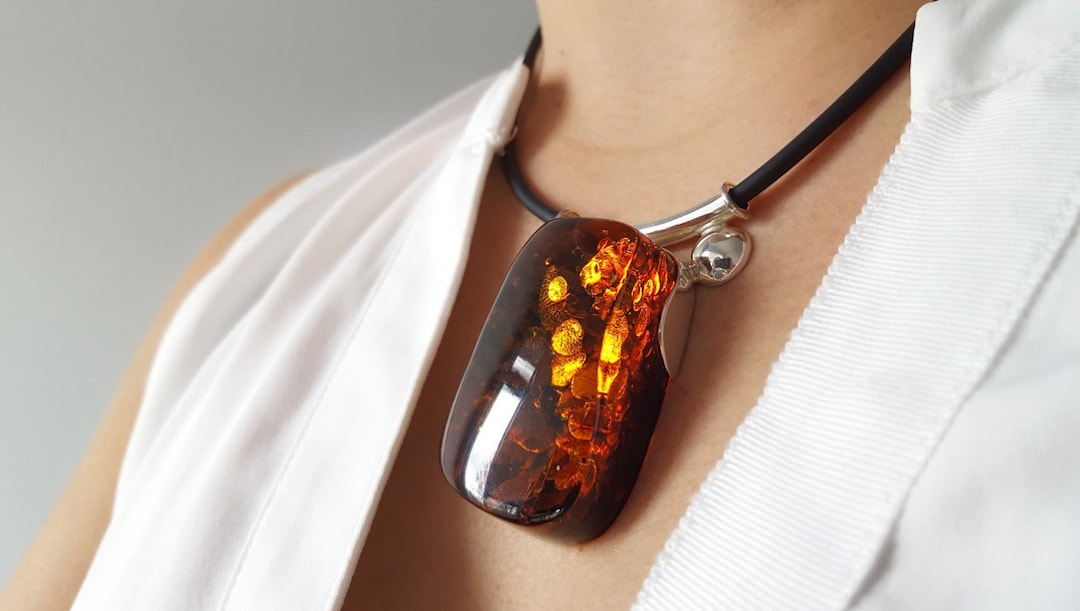 One of A Kind Baltic Amber Necklace, Luxury Cognac Amber Pendant