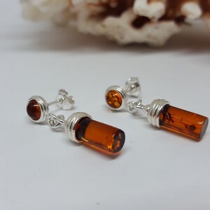 Small Cylindric Earrings, Short Amber Earrings, Small Tube Earrings, Amber Studs, Baltic Amber earrings, Natural Amber Jewellery,Amber Gift image 3