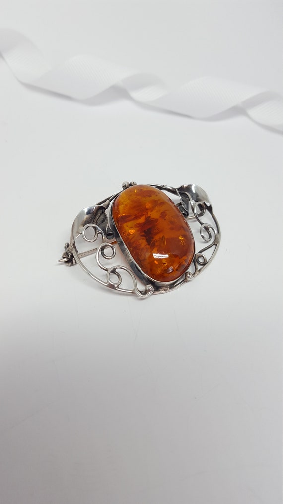 ヴィンテージ アンバー 琥珀 ブローチ シルバー925⁄24-2157S 琥珀