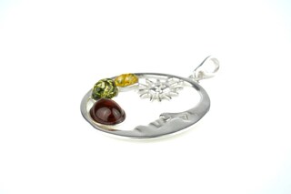 REDSUN Collana Con Ciondolo Sole E Luna In Argento Sterling 925, Ambra E Pietra Di Luna, Catena 45+5 Cm