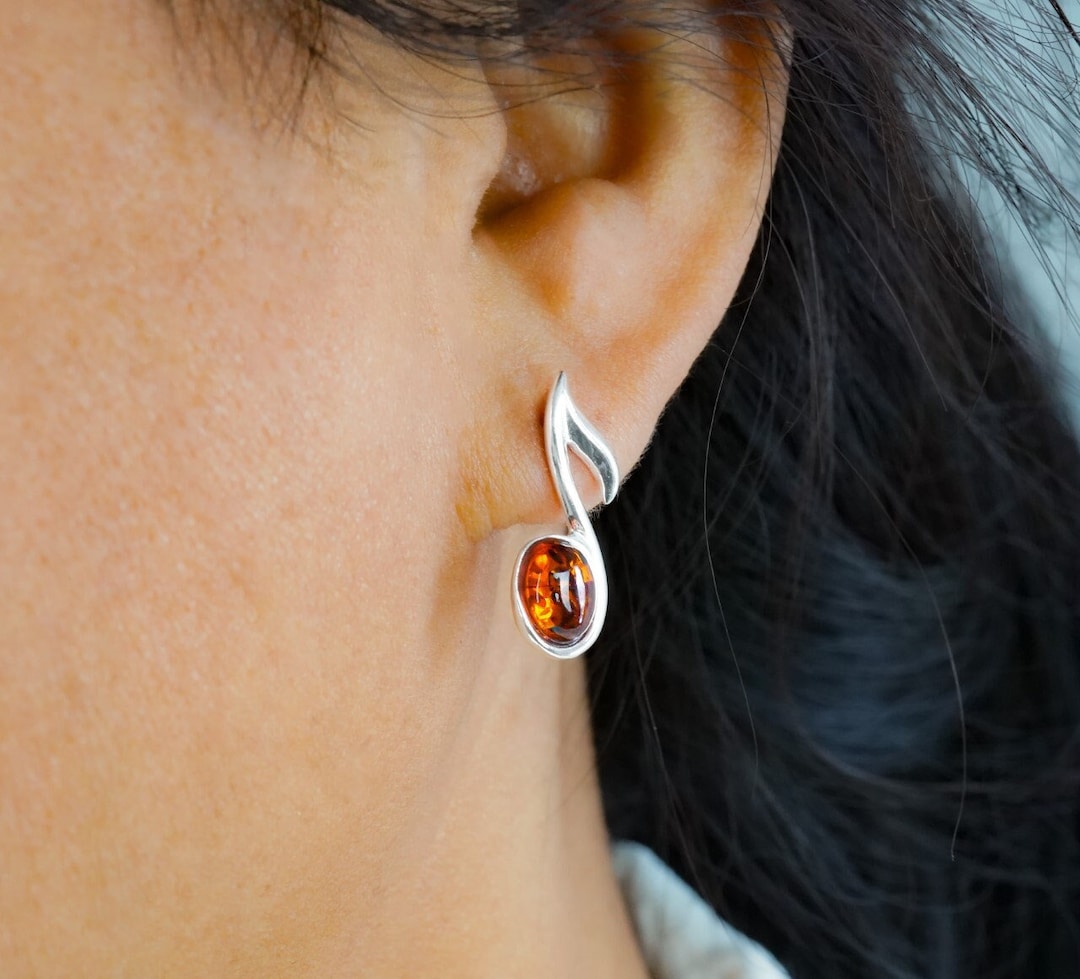 Music Note Studs, Amber Music Note Jewelry, Silver Music Jewelry, Small ...