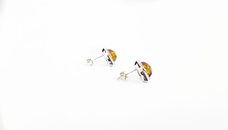 Square Baltic Amber Post Earrings, Silver Square Studs, Small Amber Earrings, Amber Square Stud Earrings, Orange Stone Post Earrings Gift image 5