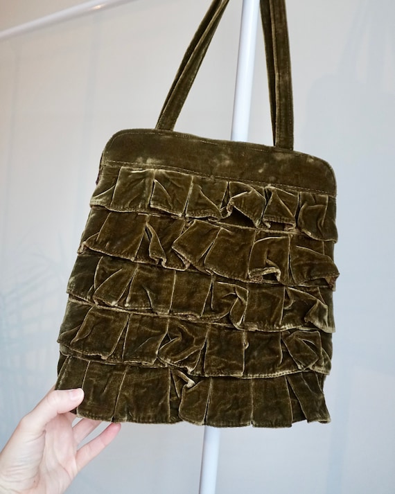 Green Velvet Ruffle Bag
