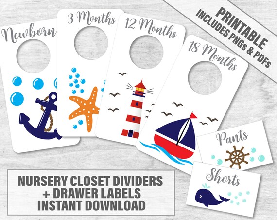 Nautical Closet Dividers 10 Printable Nursery Closet Dividers Etsy
