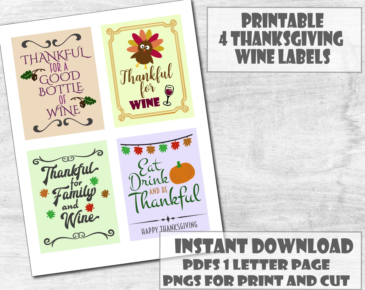 Printable Thanksgiving Wine Labels Thanksgiving fun Labels | Etsy