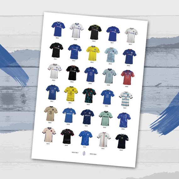 2025 - Chelsea Football Shirt History Presentation Print 2016-2025 - Gifts - Wall Art - Retro - Poster