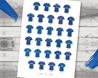 2023 - Rangers Football Shirt History Print 1988-2023 - A4 presentation - Gifts - Wall Art - Retro - Poster - Gift for him & her