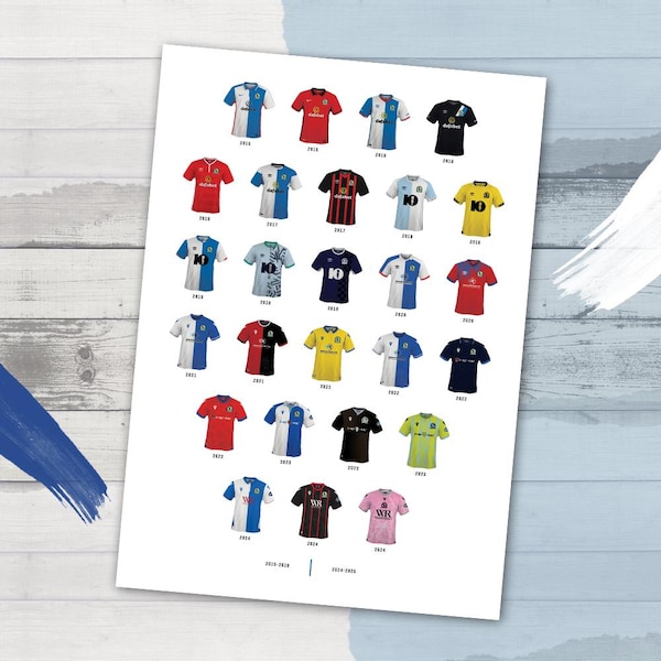 2024 - Camiseta de fútbol Blackburn Rovers Historia Presentación Impresión 2015-2024 - Regalos - Arte de pared - Retro - Póster