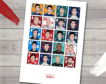 The 2021 Grid - Formula 1 Drivers Presentation Print - Gift - Wall Art - Poster - F1 Hamilton Verstappen Norris Vettel Ricciardo LeClerc