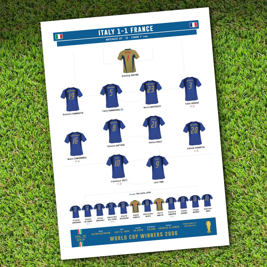 2006 Italy v France World Cup Final Team Line Up Etsy