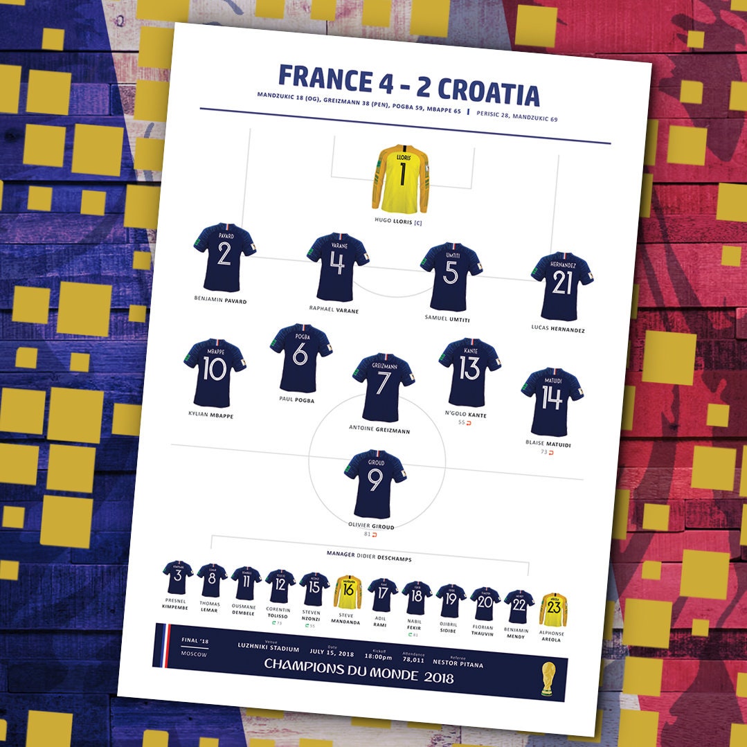 2018 France v Croatia World Cup Final Team Line Up | Etsy