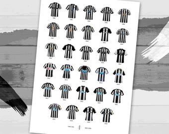 2025 - Newcastle United Football Shirt History Print - Presentation Print - Gifts - Wall Art - Retro - Poster