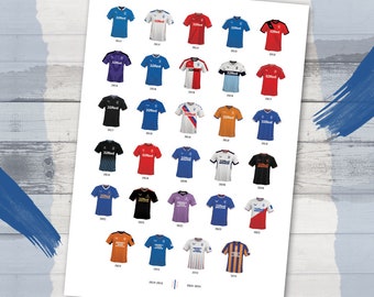 2023 - Rangers Football Shirt History Print 2014-2023 - A4 presentation - Gifts - Wall Art - Retro - Poster - Gift for him & her